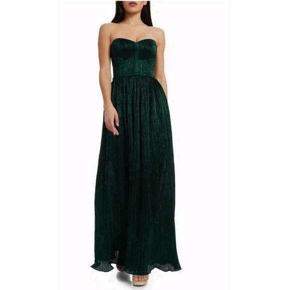 Dress the Population Dresses & Skirts - Dress the Population Audrina Deep Emerald Plissé Size L Maxi Gown NEW #CB3